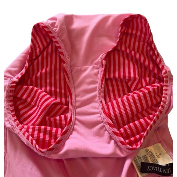 Ellen Tracy Swimsuit Orange Pink Striped Sz 6 One Piece Ruched Lined Padded Cups - Picture 10 of 15